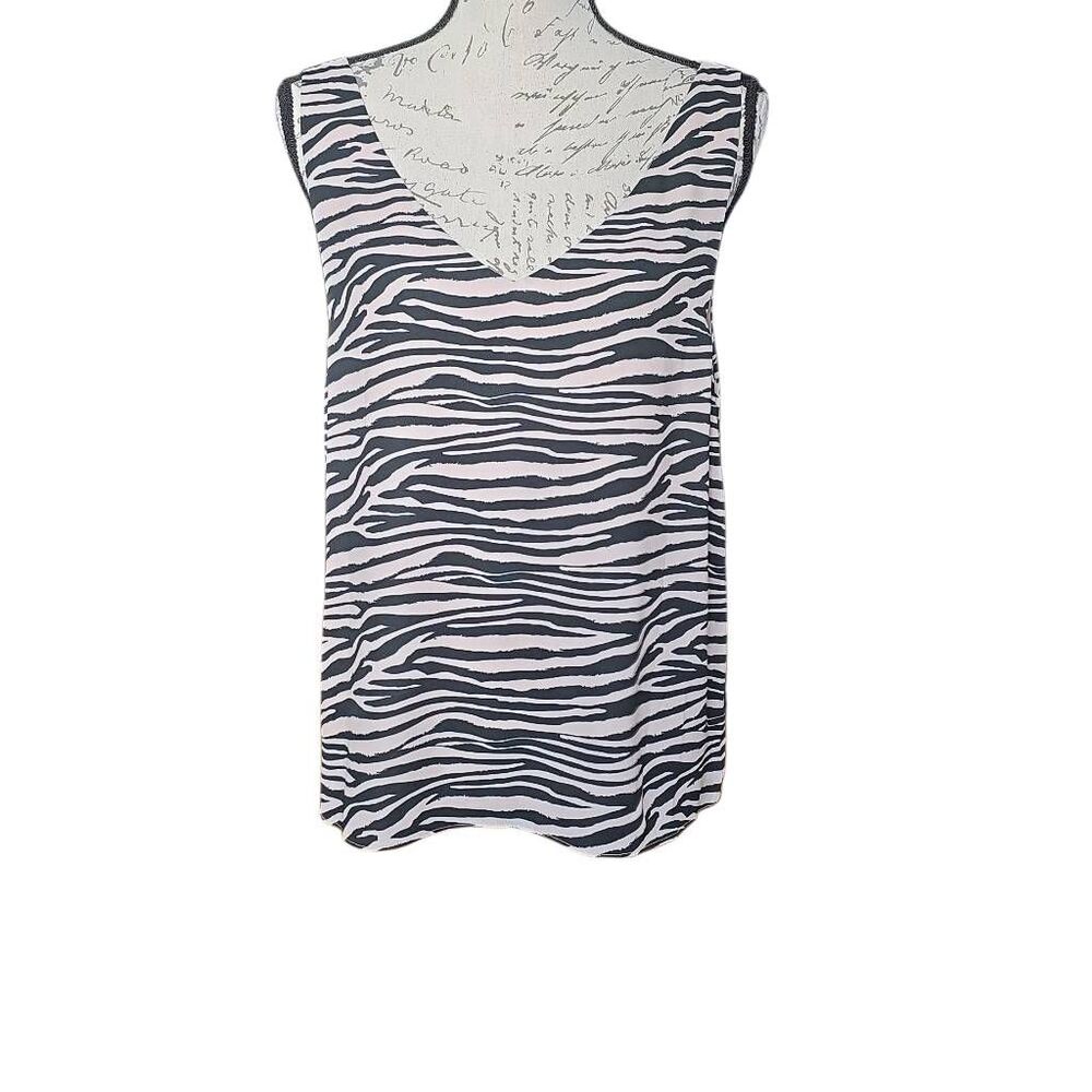 Wayf Women's Size Large Nude Black Zebra Print V-Neck Sleeveless Blouse